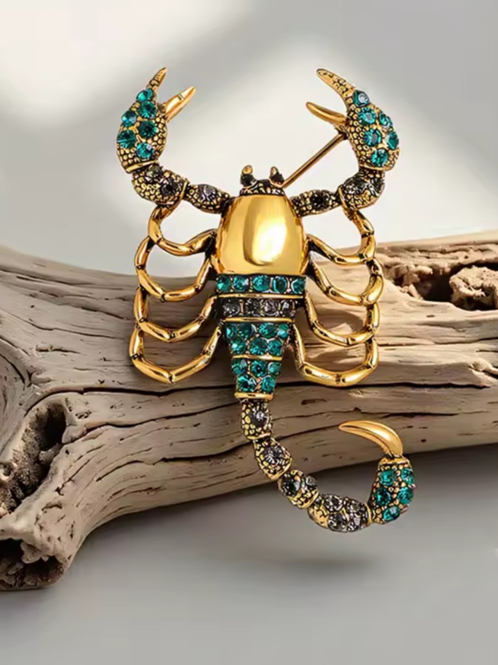 Scorpion Blue Crystal Gold Brooch